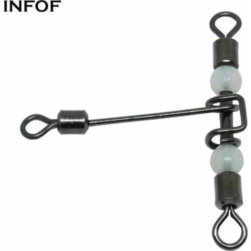 INFOF 100pieces/lot 3-way Fishing Swivels Luminous T Shape Cross-line Rolling Swivel with Pearl Beads Bass Night Fishing Tackle
