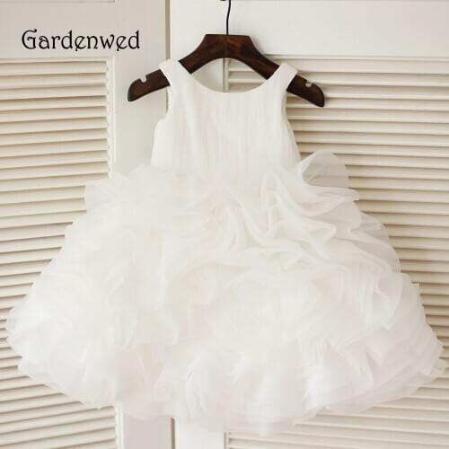 Gardenwed 2020 Short Baby Mini Dress First Communion Dresses for Girls Empire Organza Ruched Skirt White Baby Girl Dress