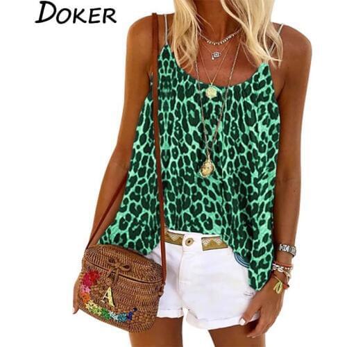 2020 Summer Leopard Sleeveless T Shirt Women O-neck Off Shoulder Plus Size Fashions Tshirt Streetwear Vintage Tee Shirt Femme