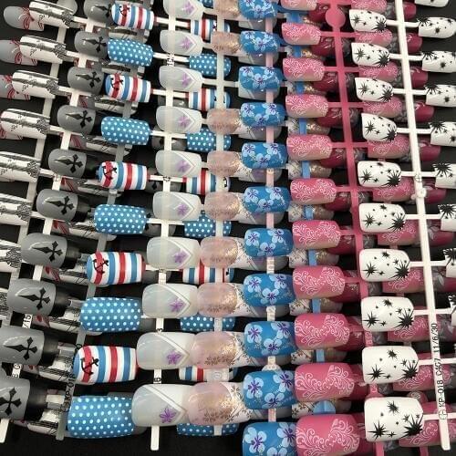 DingXue 24 /pcs Anchor Colorful Flower False nail Detachable Tips For Nail Extension Manicure Art Press On Fake False Nails G008
