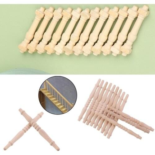 New 12 Pcs DIY Spindles Balusters Wooden Railings Staircase Handrail Dollhouse Miniature 1/12 Scale Stair Railing Furniture Toys