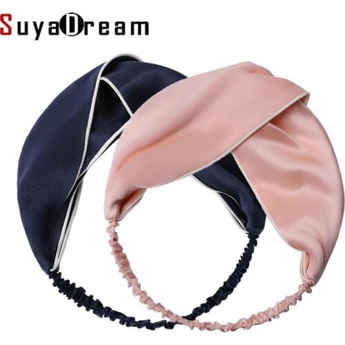 SuyaDream Headband for Woman 100%Real Silk Girls Hairband Solid Navy Pink Hair Accessories