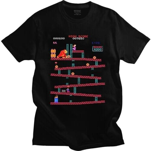Funny Donkey Kong T Shirts Men Arcade Game Collage T-shirt Vintage Pure Cotton Tee Short Sleeve Retro Tshirt Casual Tops Merch