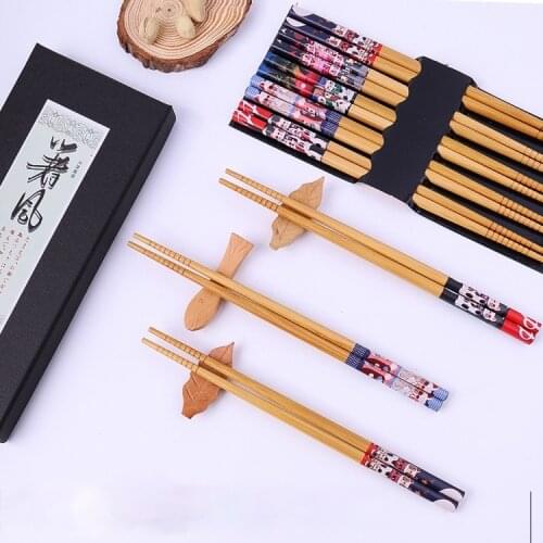 2/Pair Pattern Cute Lucky Cat Chopsticks Japanese Chop Sticks Reusable Chinese Tableware Wooden Bambo Sushi Anime Chopsticks