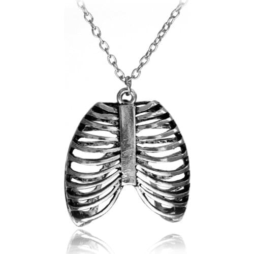 Punk Anatomical Human Rib Cage Lung Anatomy Necklace Skeleton Goth Deathrock Emo Pendant Charm Chain Necklaces For Men Gifts