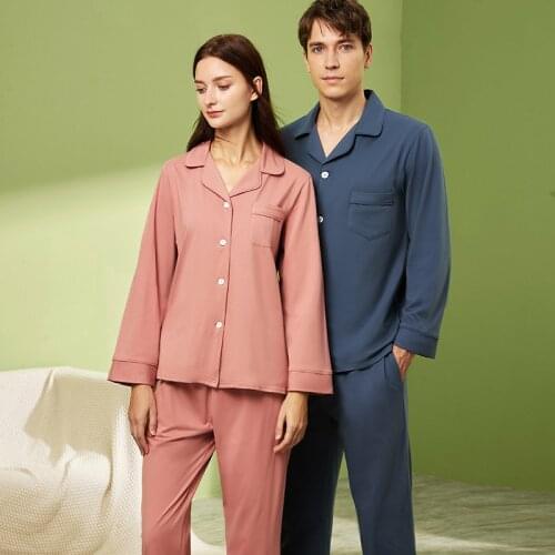 100% Cotton Pjs Solid Lovers Spring Autumn New Long Sleeves Cardigan Men&Women Winter Pajamas Suits 2PCs Plus Size 3XL Homewear