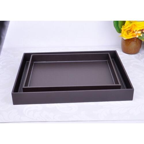 Rectangle woode+PU leather storage tray black color home decoration tray kitchen tray for food dessert tray decorative trayPTP08