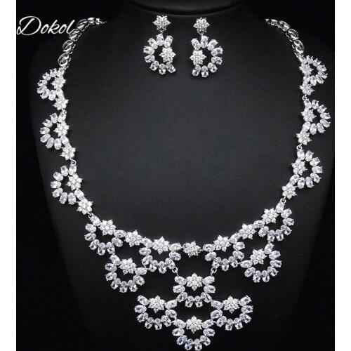 DOKOL Luxury Flower Bridal Necklace Sets Sparkling Clear Zircon Wedding Jewelry Women Earring Necklace for Party DKS0087