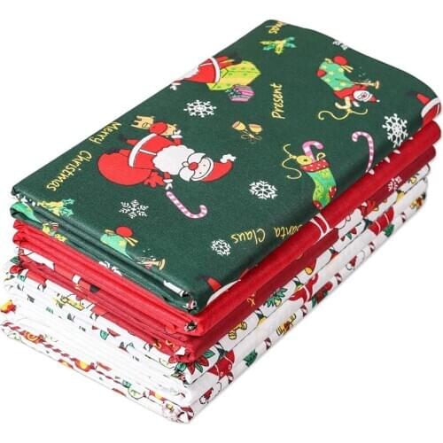 Christmas Theme Square Piece of Cotton Fabric, Snowman and Santa ​​Print Stitched Cloth Art Bundle, 6 Pack