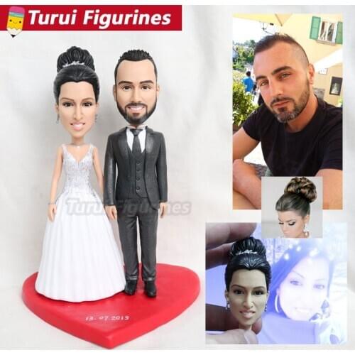 Wedding couple figurine custom bobblehead figure from people face photo handmade valentines day unique gift ideas home decoratio