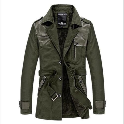 Men Trench Men Coat Autumn Winter Cashmere High-Grade Warm Single Breasted Fashion Casual Jackets Mens Stitching Leather Trench