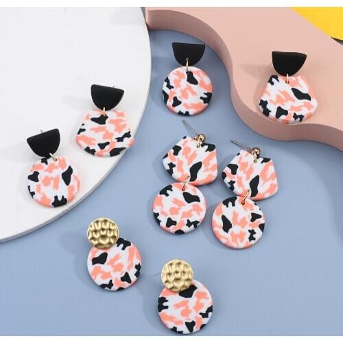 AMORCOME Unique Design Orange Black Pattern Polymer Clay Earrings 2020 Fashion Geometric Round Shell Shape Drop Earrings Brincos
