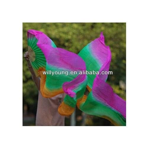 New Vertical dyed nice color Belly Dance Real Silk Fan Veils Chinese natural Silk material Fans Veil Orange/Green/Pink