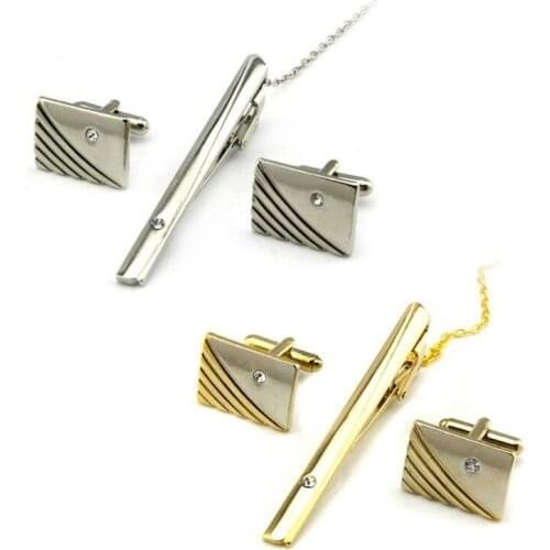 Cufflinks Tie Mens Metal Polished Gold Tone Modish Gift Bar Clasp Clip Set
