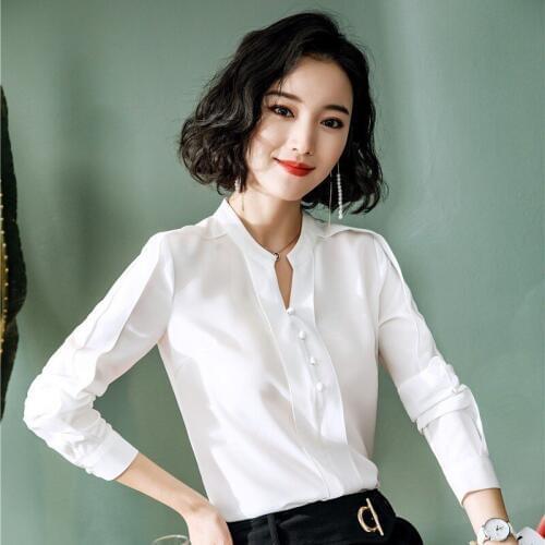 Novelty White Long Sleeve Blouses and Shirts For Women Business Work Wear 2019 Spring Summer Elegant OL Styles Blouse