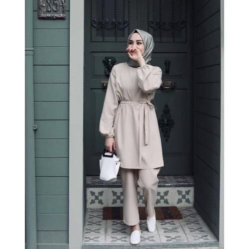 WEPBEL Plus Size Long Dress + Full Length Pants Muslim Clothing Set Women Solid Color Loose Ladies Clothes Sets