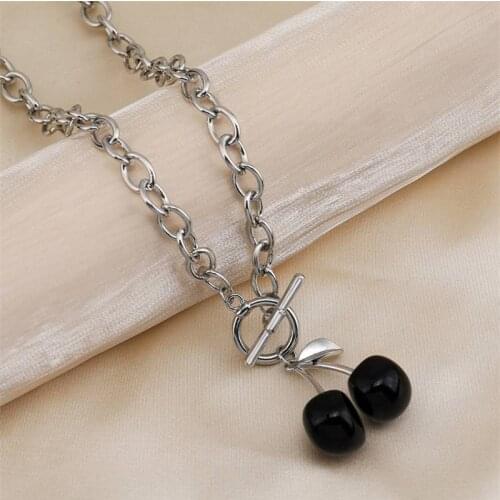 Charms Women Clavicle Chain Silver Color Necklace Cherry Hollow Geometric