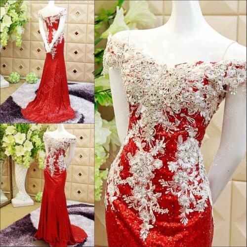 Custom appliques 2018 New Design mermaid Luxury Crystal Evening robe de soiree Long Lace prom Gown mother of the bride dresses