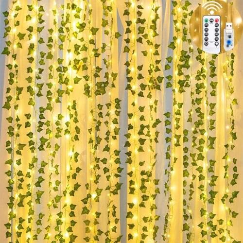 12pcs Artificial Ivy Garland Fake Vine Leaf with LED Light for Wedding Party Garden Wall Home Decoration Artificial Plants