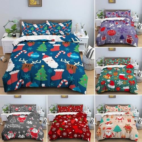 Christmas Bedding Set Super King Duvet Cover Pillowcase Sets Santa Claus Elk Print Comforter Cover Queen Size Quilt Cover 2/3Pcs