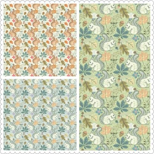 45*110cm Cotton Fabric Little Squirrel Printed Hand Diy Dress For Baby Sewing Material Quilting Fat Quarters Child DIY Patchwork