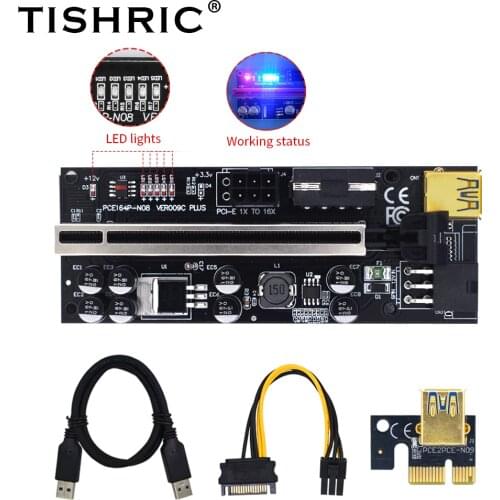 5PCS Riser PCI E 16x PCIE Riser 009S Plus VER009C 6 LED lights Video Vard Extension Cable Riser for Mining