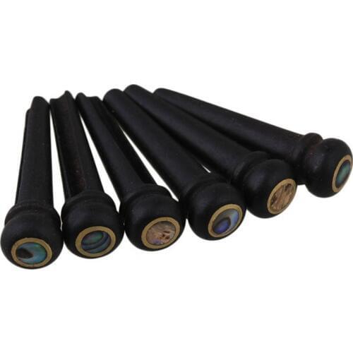 6Pcs Black Ebony Shell Guitar Bridge Bone Pins Set with Green Abalone Dot For Acoustic Guitar Accessories
