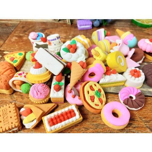 60pcs kawaii eraser cute creative cake ice cream puzzle erasers for pencils school stationary rubber kids gift free shipping