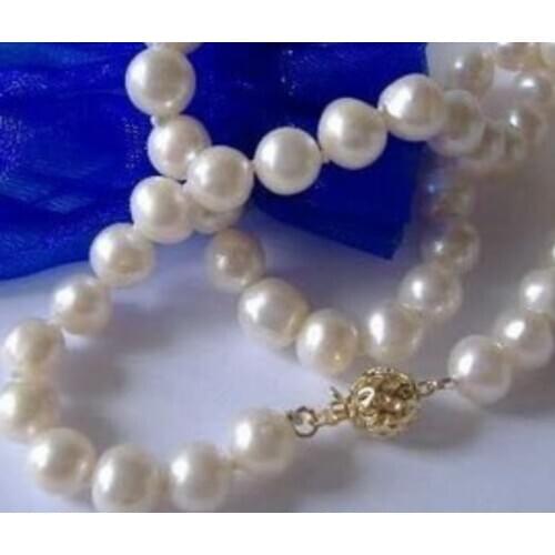 9-10mm Beautiful! White, Akoya Cultured Pearl Necklace 18 "AA