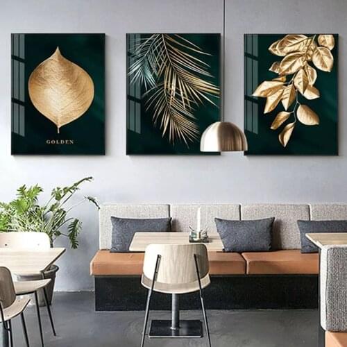 Abstract Golden Plant Leaves Picture Wall Poster Modern Style Canvas Print Painting Art Aisle Living Room Unique Decoration