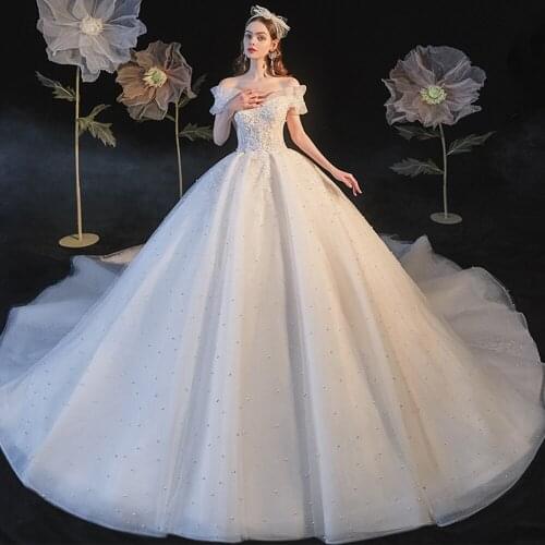 Vestido De Novia Pearls Ball Gown Wedding Dress V-Neck Off the Shoulder Hochzeitskleid Luxury Robes De Mariage Trouwjurk