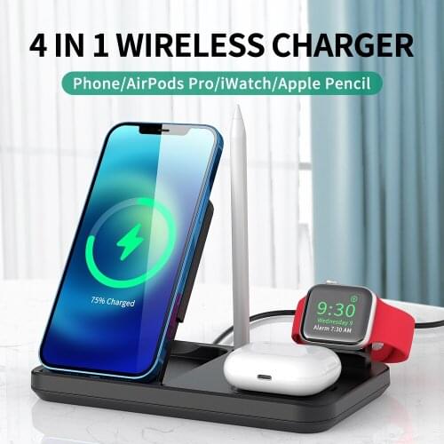 15W Qi Fast Wireless Charger Stand For iPhone 11 XR X 8 Apple Watch 4 in 1 Foldable Charging Dock Station for Airpods Pro iWatch