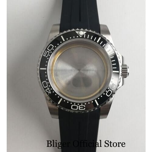BLIGER 40mm Watch Case Sapphire Glass Ceramic Bezel + Watch Rubber Strap Fit ETA 2836 MIYOTA Movement