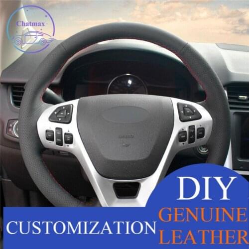 For Ford Explorer 2016 hand-sewn steering wheel cover black artificial leather anti-slip design all season