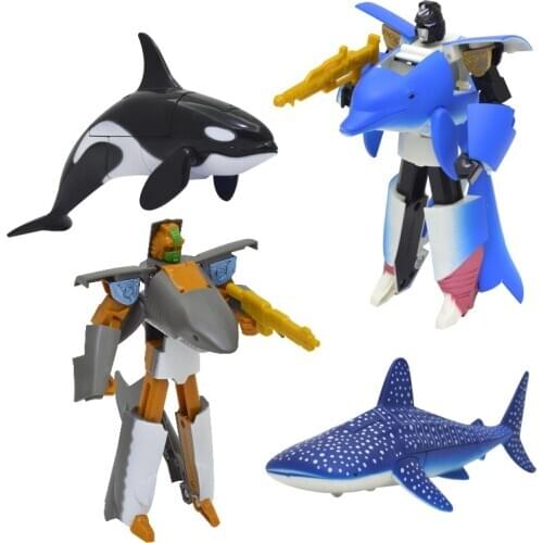 Deformation Sea Life Robot Toys Killer Whale Dolphin Great White Shark Action Figure Childrens Educational Toys for Boy