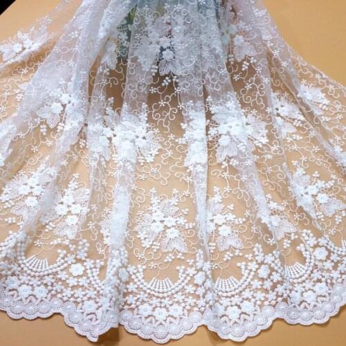 Double side Wave Full Embroidered Lace Fabric DIY Clothes Sewing Accessories Material Width 130cm/40cm 1yard