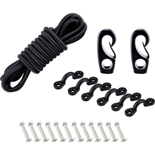 Kayak Bungee Kit Bow & Stern Tie Downs Including 2.5m Rope Padeyes And Screws