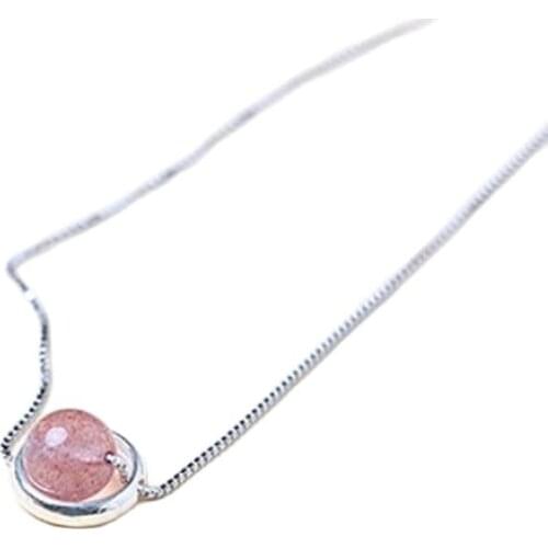 MADALENA SARARA s925 strawberry pink crystal round pendent sterling silver chain necklace