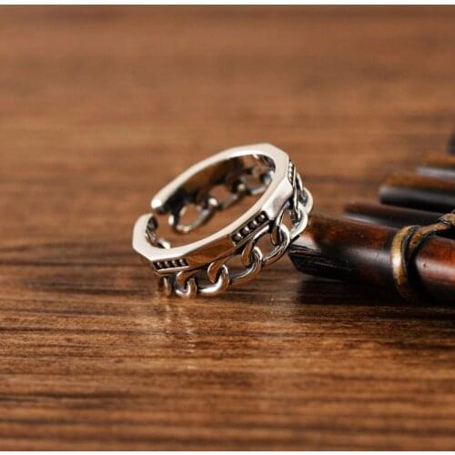 MeibaPJ Real S925 Sterling Silver Vintage Woven Chain Opening Adjustable Silver Tail Ring Exquisite Party Jewelry