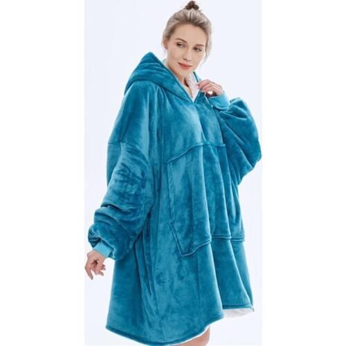 Microfiber Plush Coral Fleece Sherpa Blanket Winter Outdoor Hooded Pocket Blankets Pullover TV wearable Blanket With Sleeves