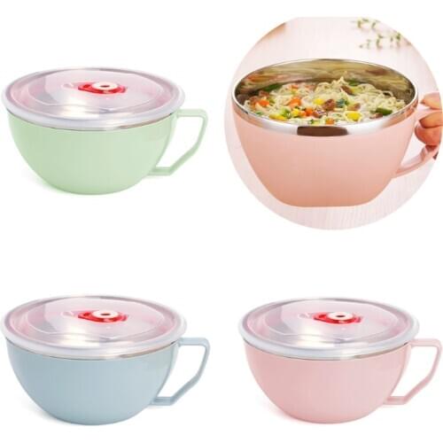 Stainless Steel Noodle Bowl With Handle Food Container Rice Bowl Soup Bowls Dropship