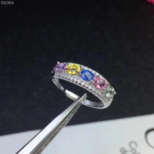 Natural sapphire Ring 925 sterling silver inlaid Natural sapphire ring 3*4mm 5pcs High quality For Men or Woman