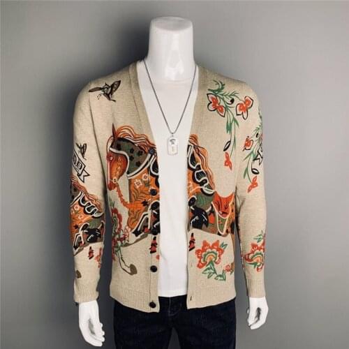 2021 latest cardigan knit pullover mens fashion heavy industry digital printing top Ma Teng pattern coat sweater