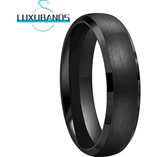 6MM Black Wemens Wedding Rings Beveled Edges Tungsten Engagement Domed Bands Brushed Finished Comfort Fit