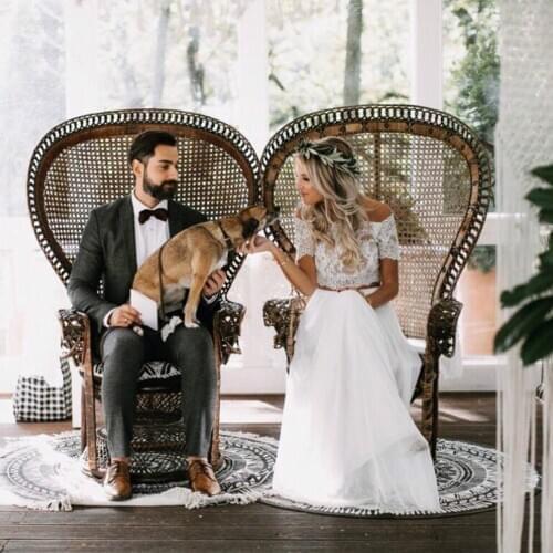 Two Pieces A Line Boho Wedding Dresses 2020 Off Shoulder Beach Country Lace Appliques Chiffon Floor Length Plus Size Bridal Gown