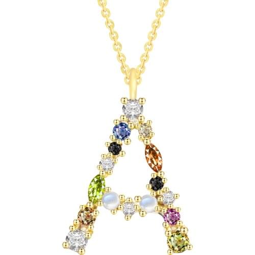 925 Sterling Silver 26 Letters Necklace For Women Diamond Pendant Brand Gold Necklace Colourful Crystal Zircon B F Jewelry Gift
