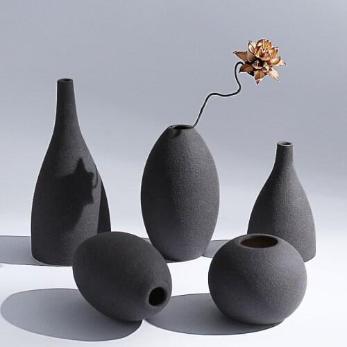 Simple Home Accessories Ornaments European Frosted Blue Black Ceramic Vases Flower Insert Crafts Decorativos Moderno