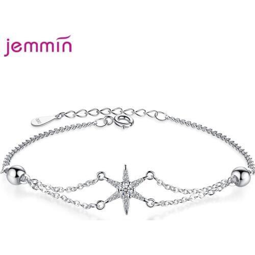 Adjustable CZ Rhinestone Tennis Bracelet & Bangle 925 Sterling Silver Crystals Star Hand Chain For Women Fashion Jewelry