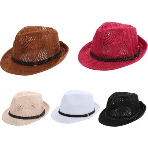 Sunhat Cowboy Fedora Hat With Belt Summer Panama Jazz Hat Men 2021 Sombrero Jazz Hombre With Belt Hollow Out Beach Straw Hats