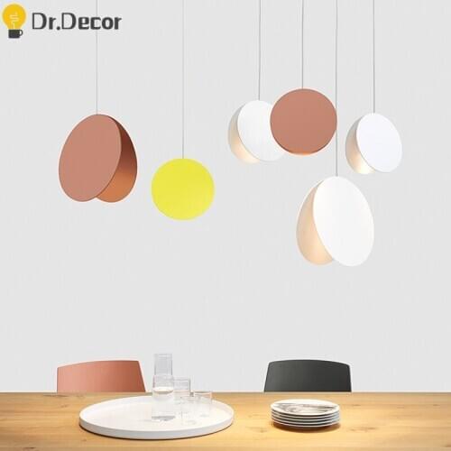 Modern Iron Colorful Pendant Lights Minimalism Circular Lampshade Pendant Lamps for Kitchen Living Room Bedroom Aisle Restaurant